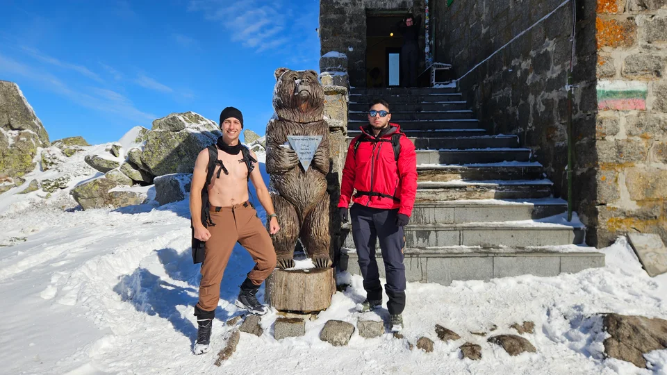 With Mishu beside the bear at Cherni Vruh